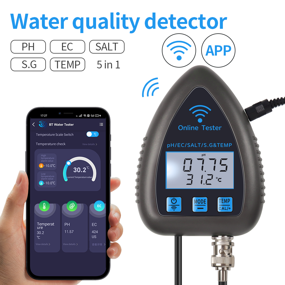 Ph Meter Digital Water Tester - Tuya WiFi 5 en 1 medidor