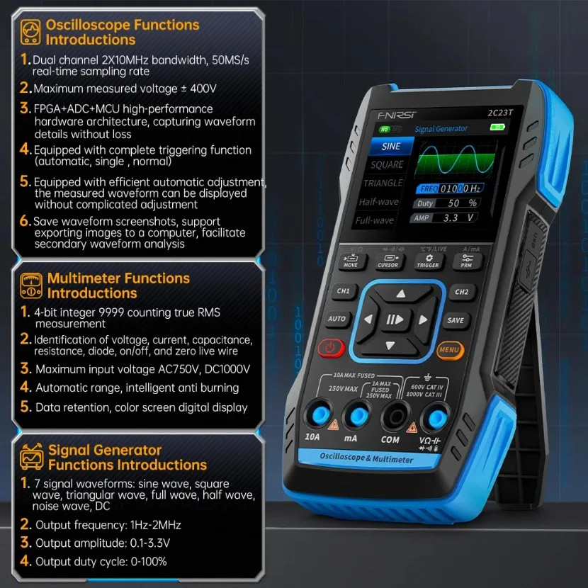 FNIRSI 2C23T: osciloscopio dig - Fnirsi Digital Oscilloscope Handheld reseña y precio